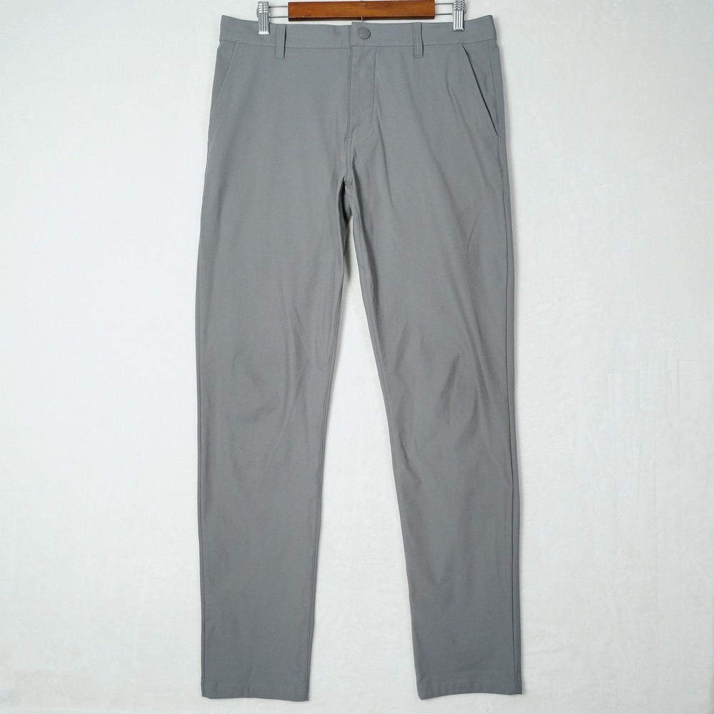 Rhone Commuter Slim Pants Mens 32x33 Grey Recycled Polyester Stretch Trousers